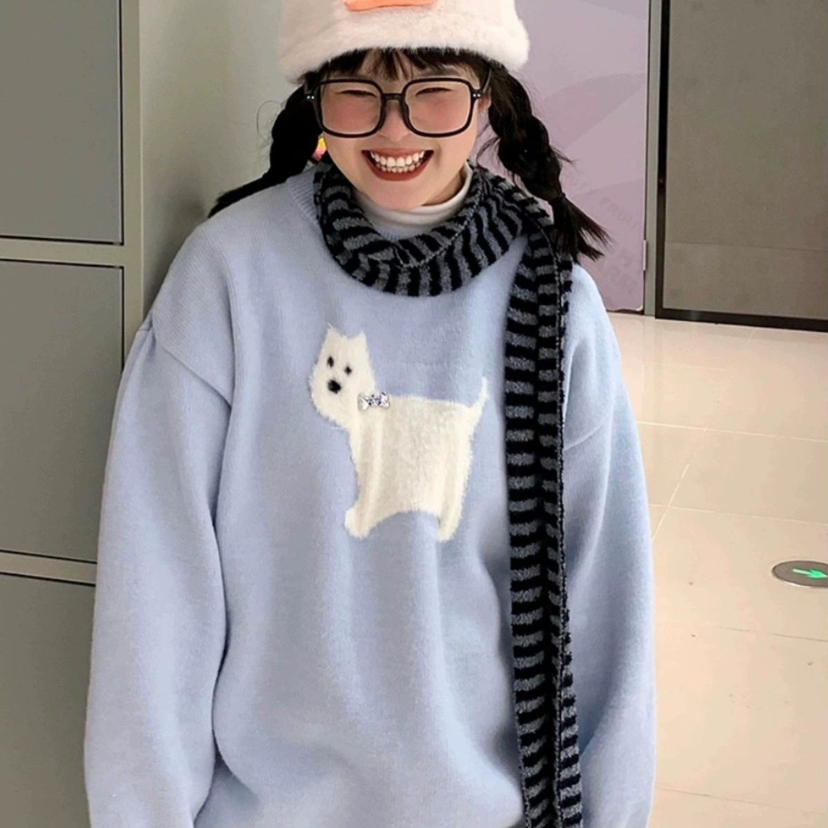 可愛套頭毛衣女秋冬季慵懶風甜美童趣提花日系復古溫柔針織衫上衣