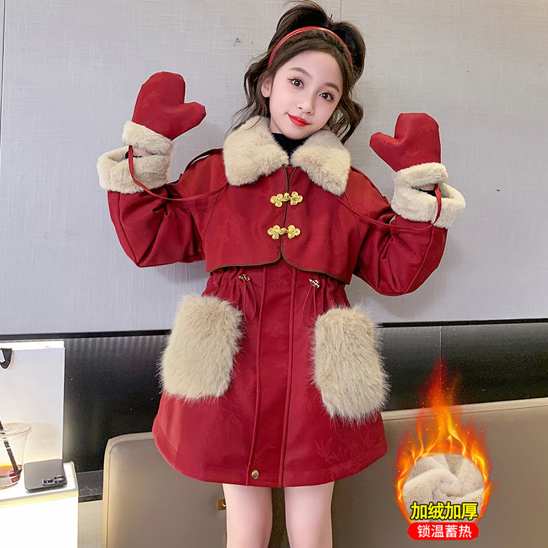 Girls' fleece jacket 2023 winter new style children's winter clothing thickened girls winter fur one-piece top