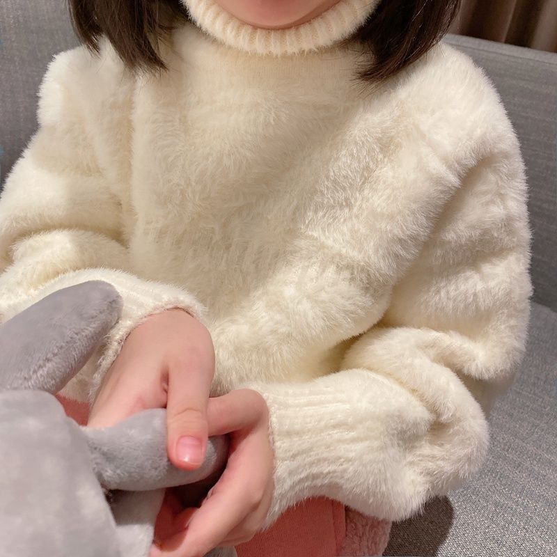 女童毛衣冬季加絨加厚保暖上衣高領針織衫純色內搭冬裝洋氣打底衫