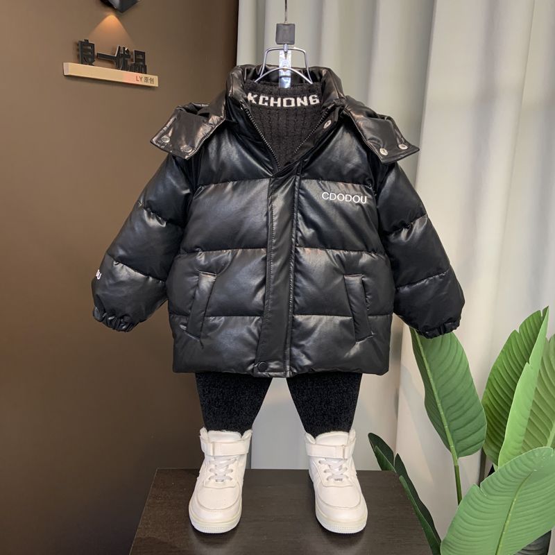 兒童皮衣羽絨服男童冬季棉衣2023新款痞帥男孩冬裝寶寶加厚麵包服