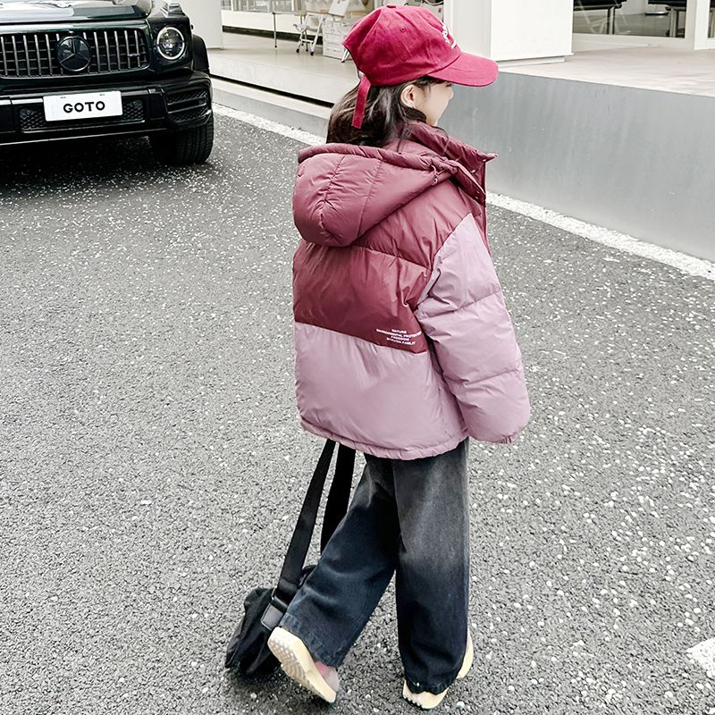 Girls' winter jacket 2023 new fashionable big children's white duck down jacket children's short cotton jacket autumn and winter cotton coat