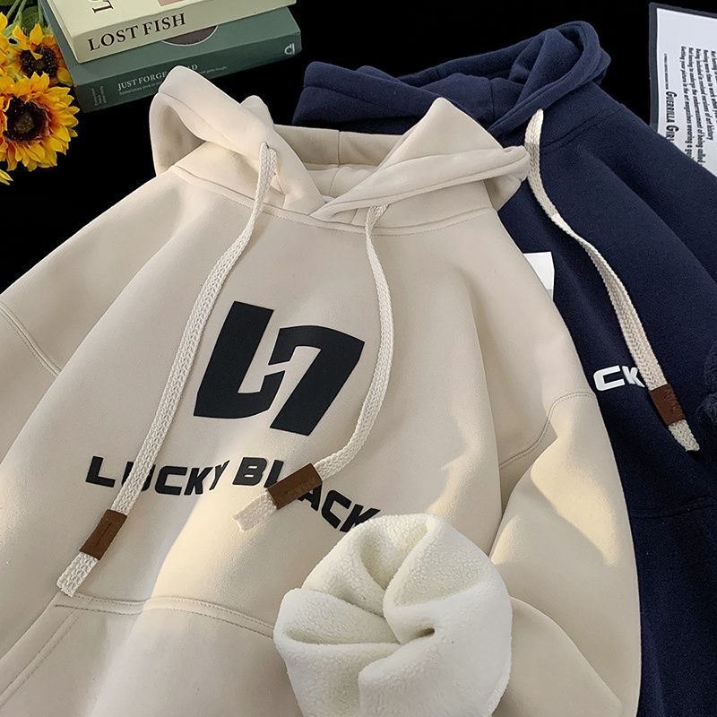Hooded sweatshirt men's winter new Japanese retro heavyweight trendy brand plus velvet youth loose casual hoodie jacket