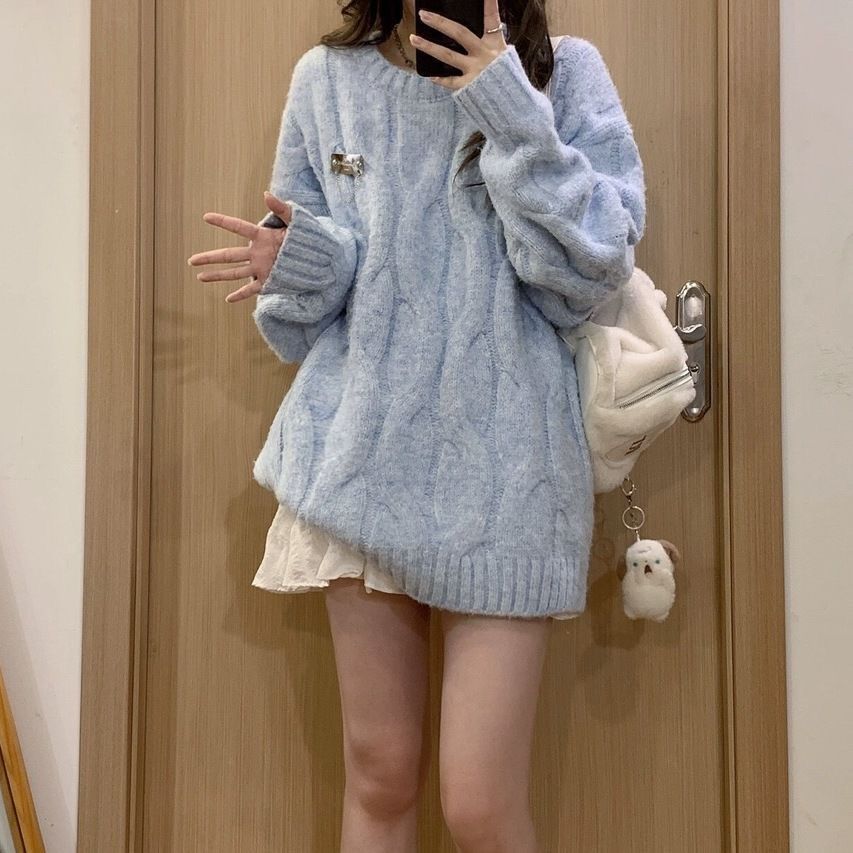今年流行漂亮設計感紅色聖誕寬鬆加厚大毛衣女2023新款秋冬季穿搭