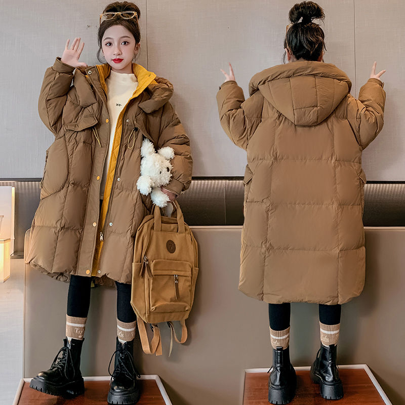 女童冬装羽绒服长款2023新款大童洋气韩版加厚冬季儿童白鸭绒外套