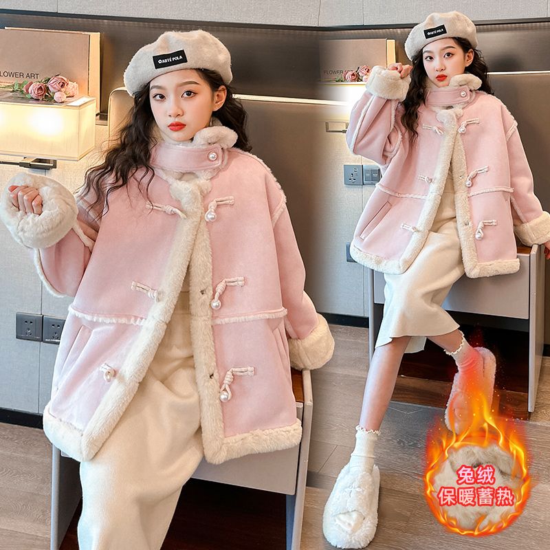女童冬款外套2023新款兒童女孩洋氣冬裝加絨加厚皮毛一體大衣冬季