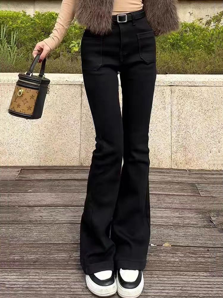 黑色大喇叭牛仔褲女春秋小個子高腰修身顯瘦提臀闊腿長褲拖地褲夏