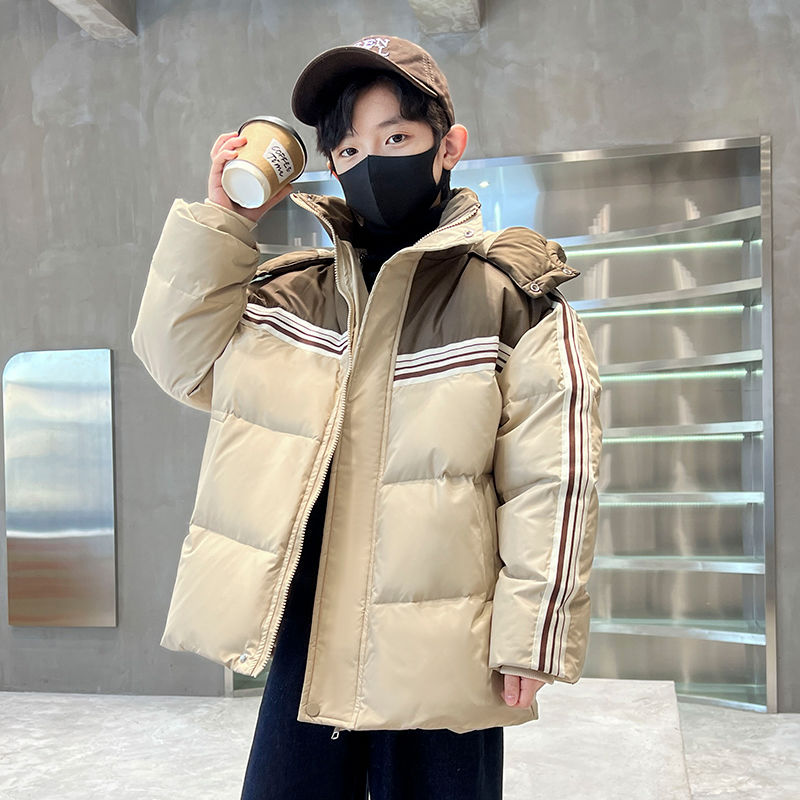 兒童裝男童冬季羽絨服2023新款中大童男孩加厚白鴨絨中長款外套潮