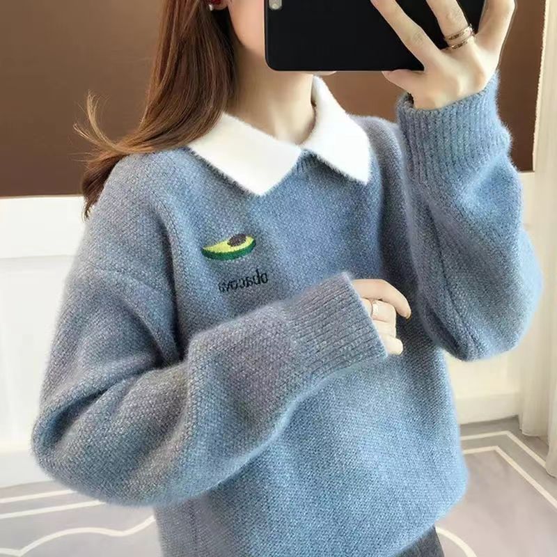 加厚雪尼尔仿水貂绒毛衣女2026秋冬新款学生毛衣宽松翻领打底针织