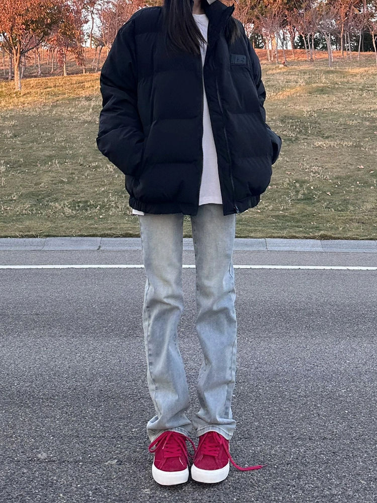 水洗藍色直筒牛仔褲女冬季新款窄版闊腿高腰修身彈力顯瘦煙管褲子
