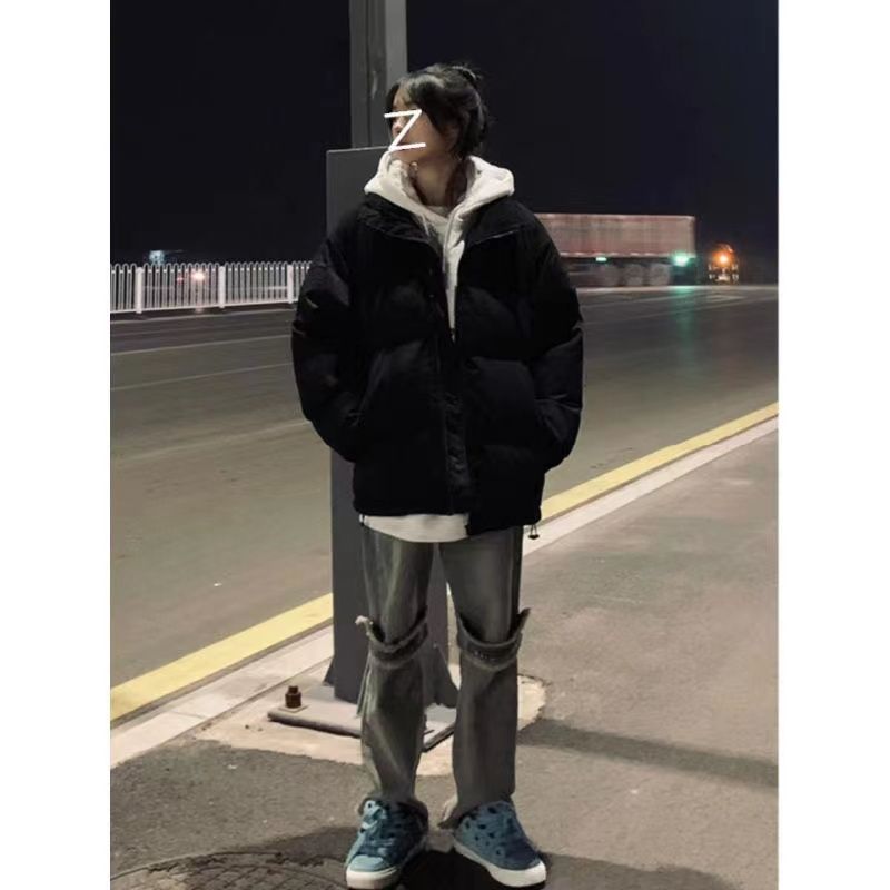 Winter retro new cotton coat, thickened and warm, couple's cotton jacket, stand collar, American bread design, loose cotton coat