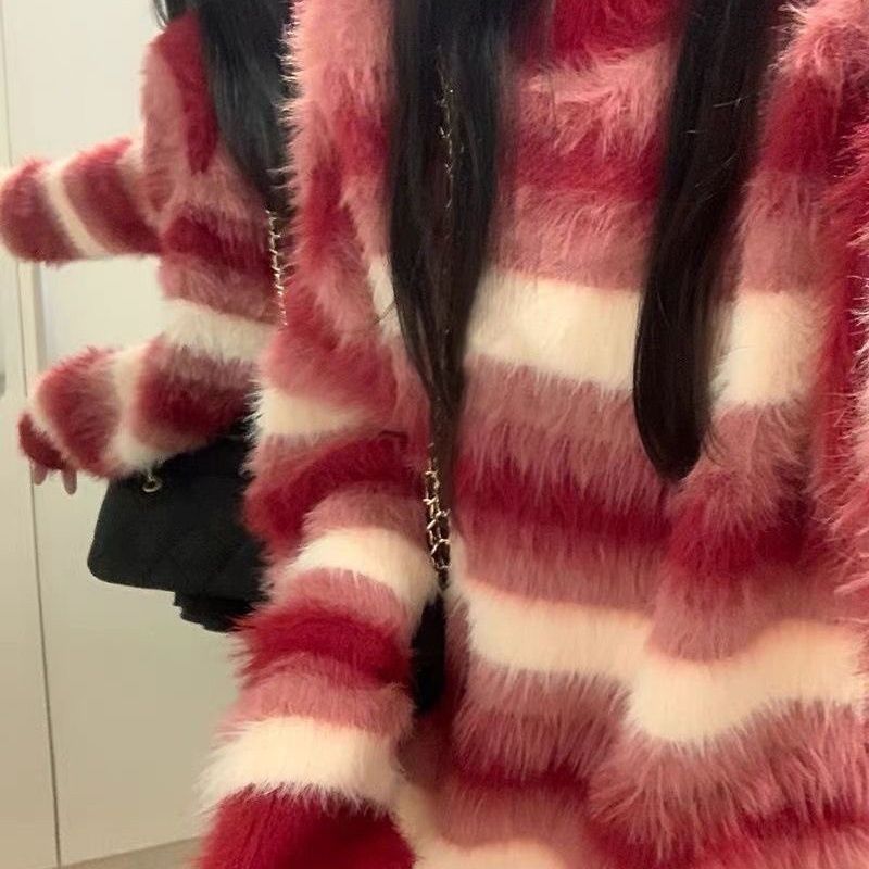 小個子紅色聖誕條紋內搭毛衣女秋冬季2023新款慵懶風寬鬆針織上衣