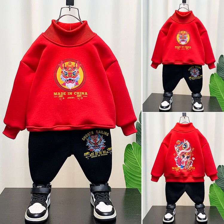 男童女童秋冬款拜年服冬季加絨加厚兒童男孩寶寶過年衣服唐裝套裝