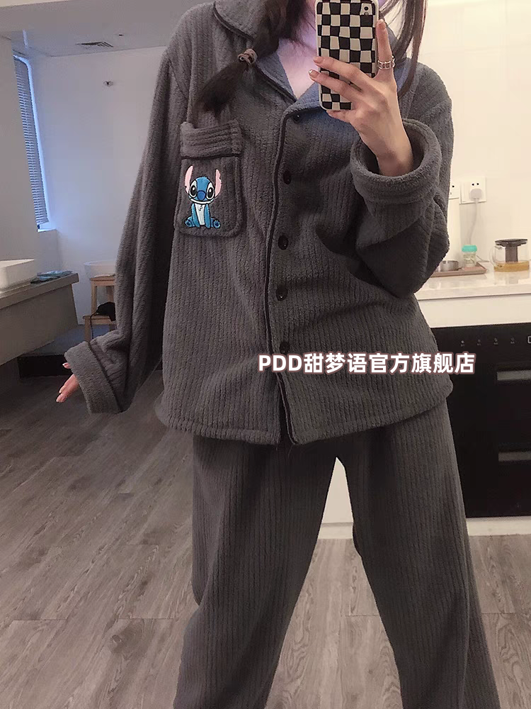 卡通ins加厚法蘭絨睡衣女秋冬季網紅款外穿保暖珊瑚絨家居服套裝