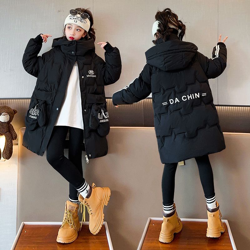 女童2023冬裝棉服羽絨兒童新款洋氣加厚棉襖中長款外套棉衣美拉德