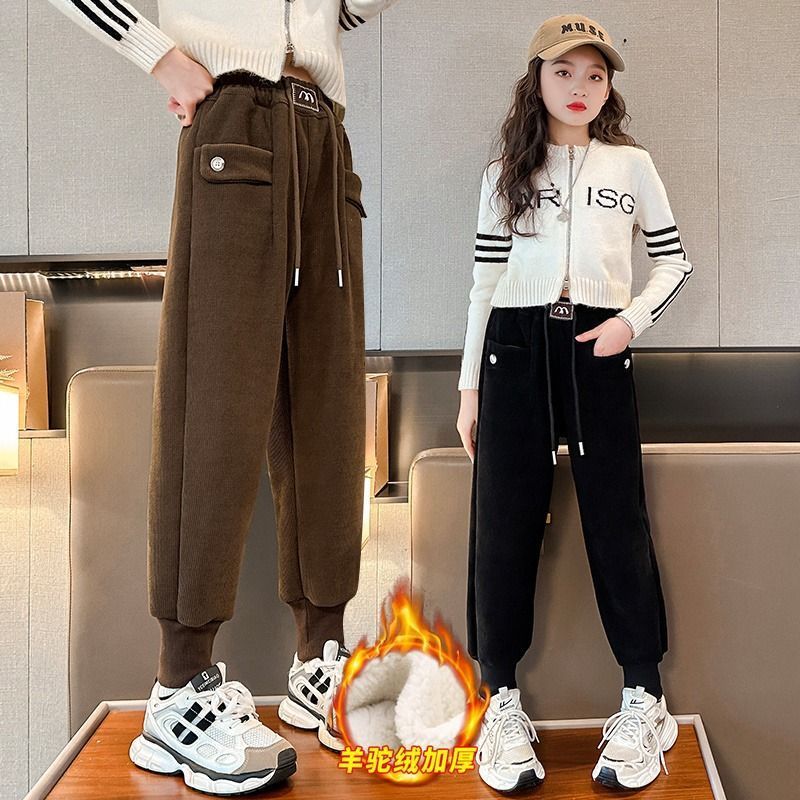 女童褲子冬款2023新款洋氣大童燈籠褲秋冬時尚加絨加厚兒童哈倫褲