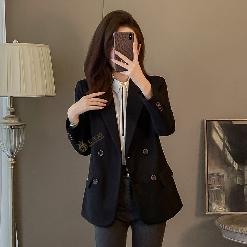 Black small suit jacket for women autumn and winter 2023 new high-end Korean style casual thickened professional suit top