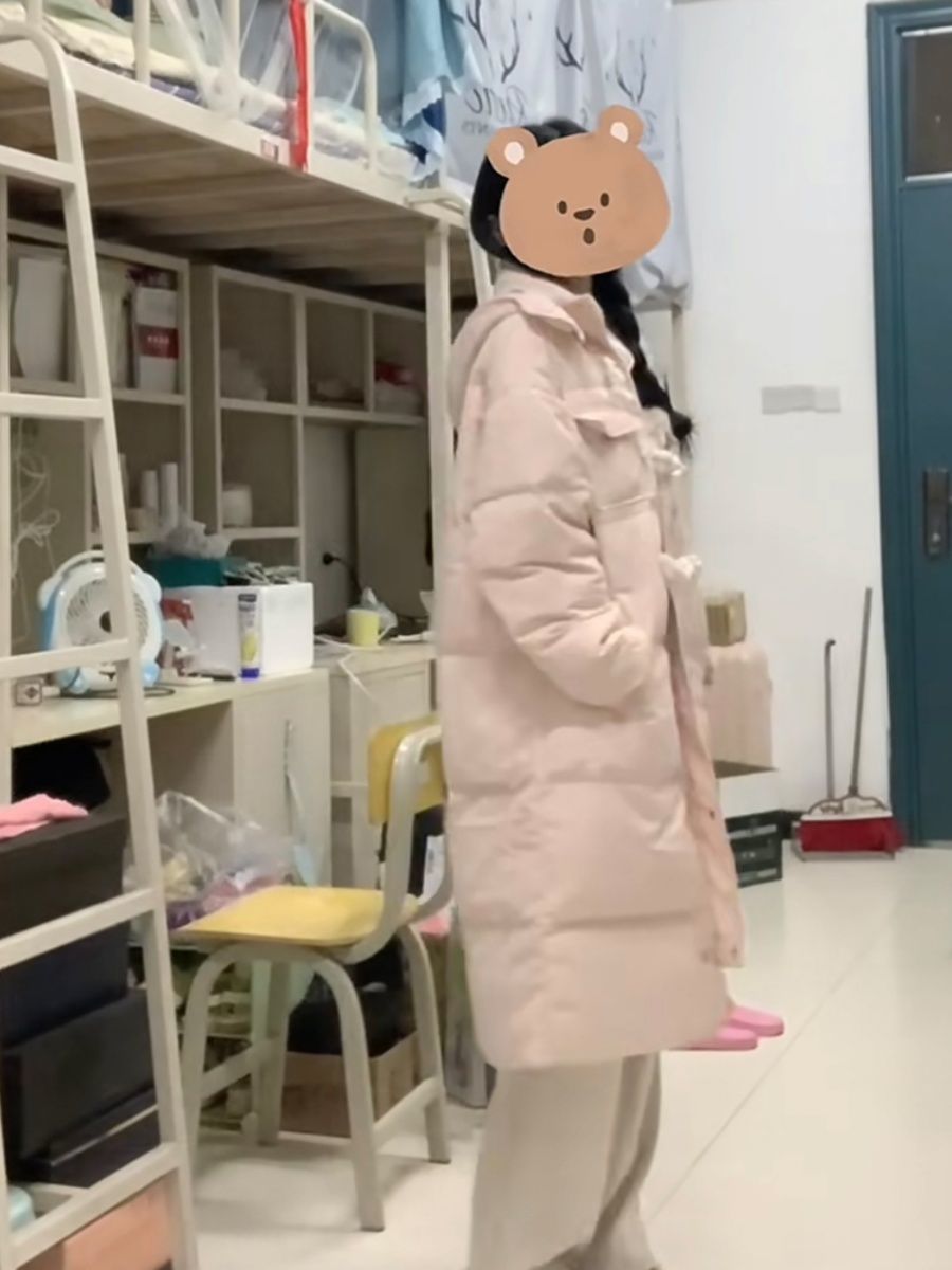 冬季保暖新款粉色牛角扣连帽面包服女中长款宽松加厚韩版棉衣外套