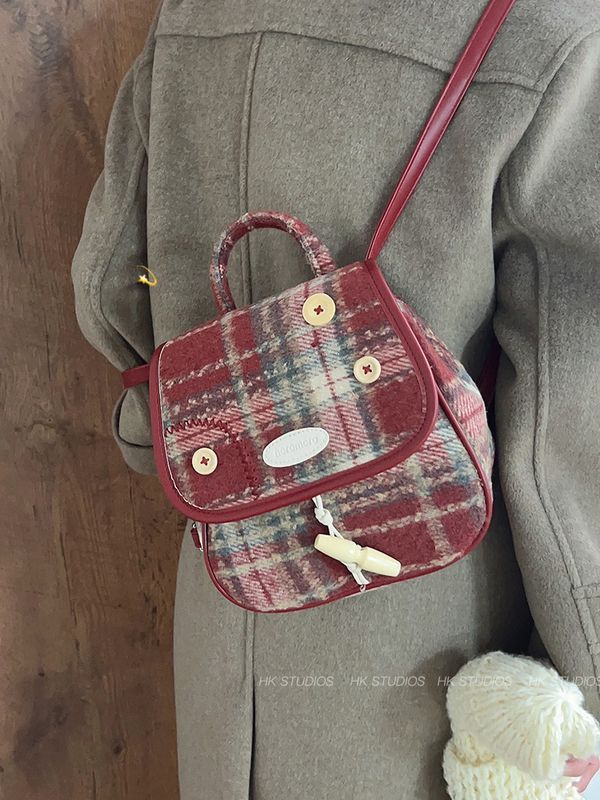 Korean niche design bag for women 2023 new trendy autumn and winter fashion backpack high-end wool plaid backpack