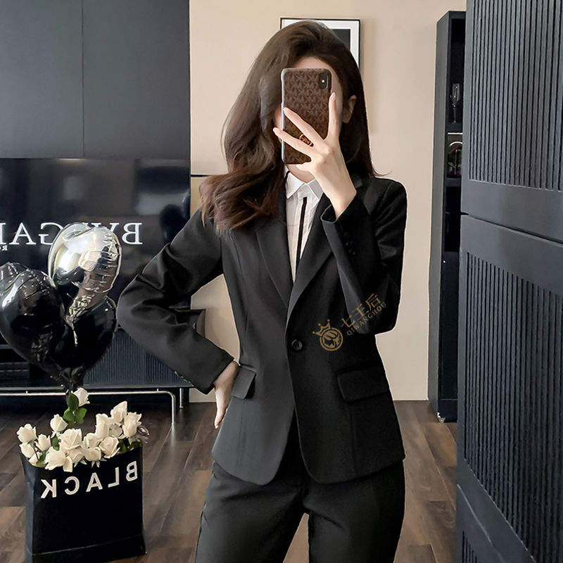 Black small blazer women's 2024 spring and autumn fashion temperament professional suit women's high-end suit formal work clothes