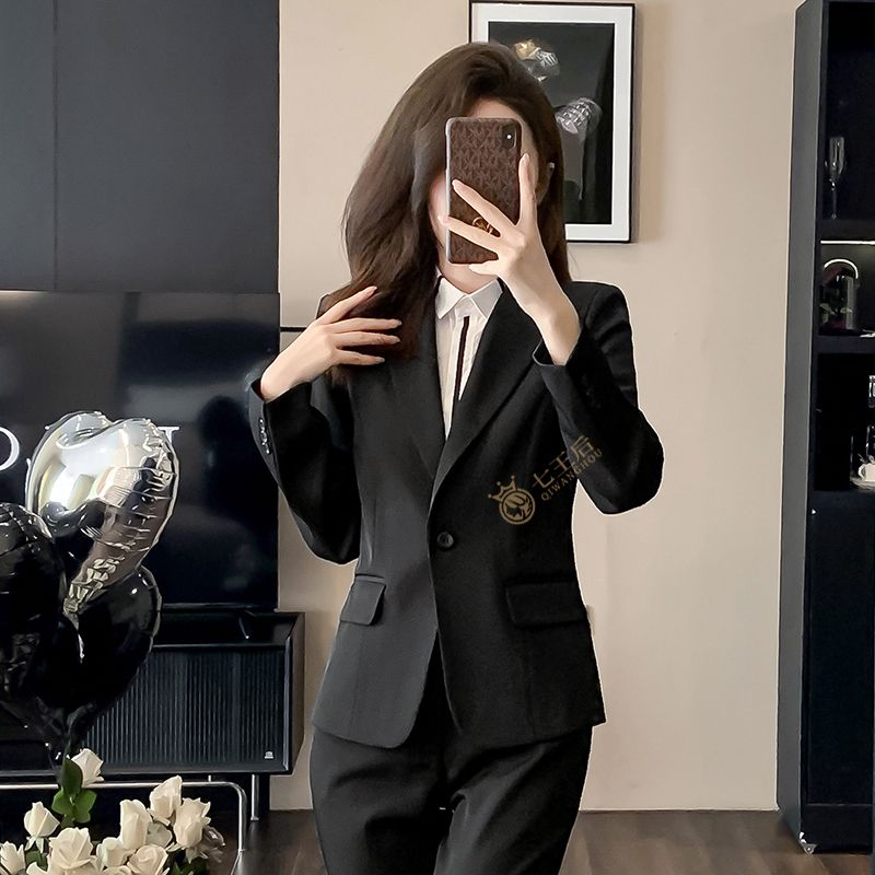 Black small blazer women's 2024 spring and autumn fashion temperament professional suit women's high-end suit formal work clothes
