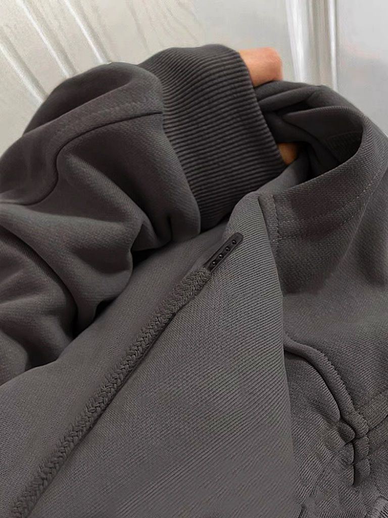 Solid color velvet thickened hooded sweatshirt for women autumn and winter Korean style oversize jacket loose lazy style cardigan top
