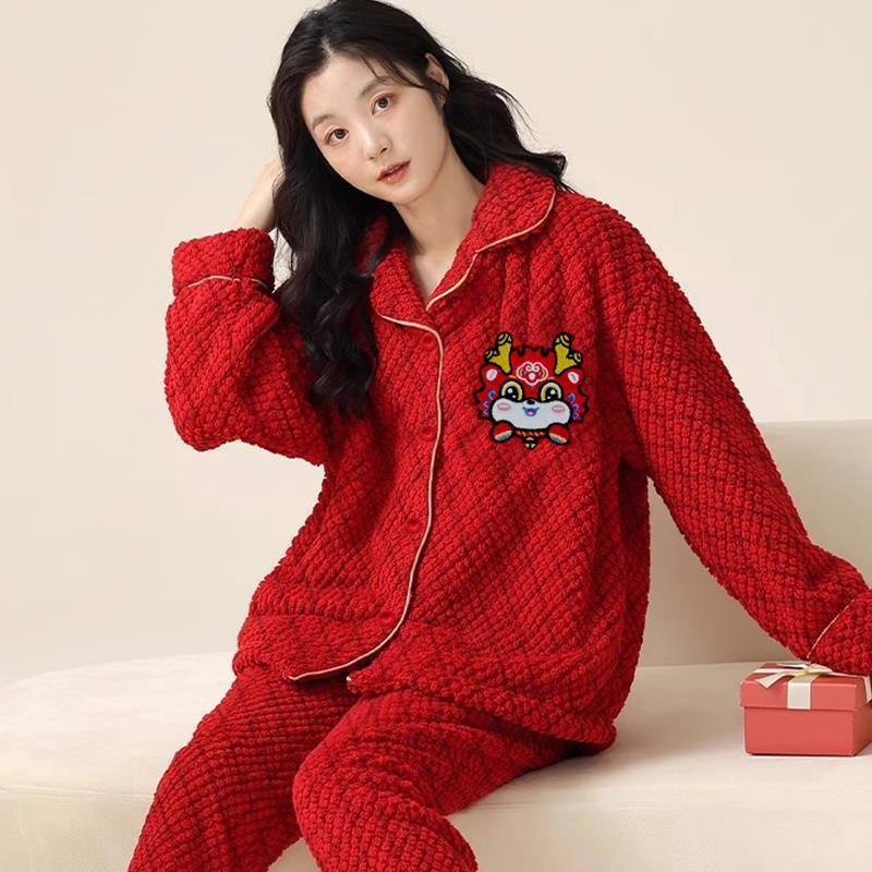  new flannel pajamas, autumn and winter women's plus velvet and thickened home wear sets are popular and festive