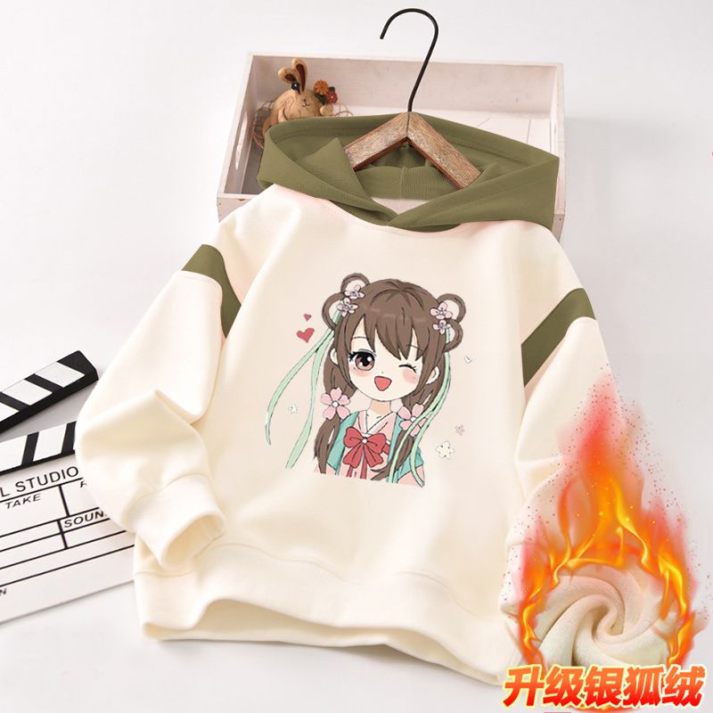 Girls sweatshirt hooded winter new color matching casual Korean cartoon loose girl ins style sweet bottoming shirt