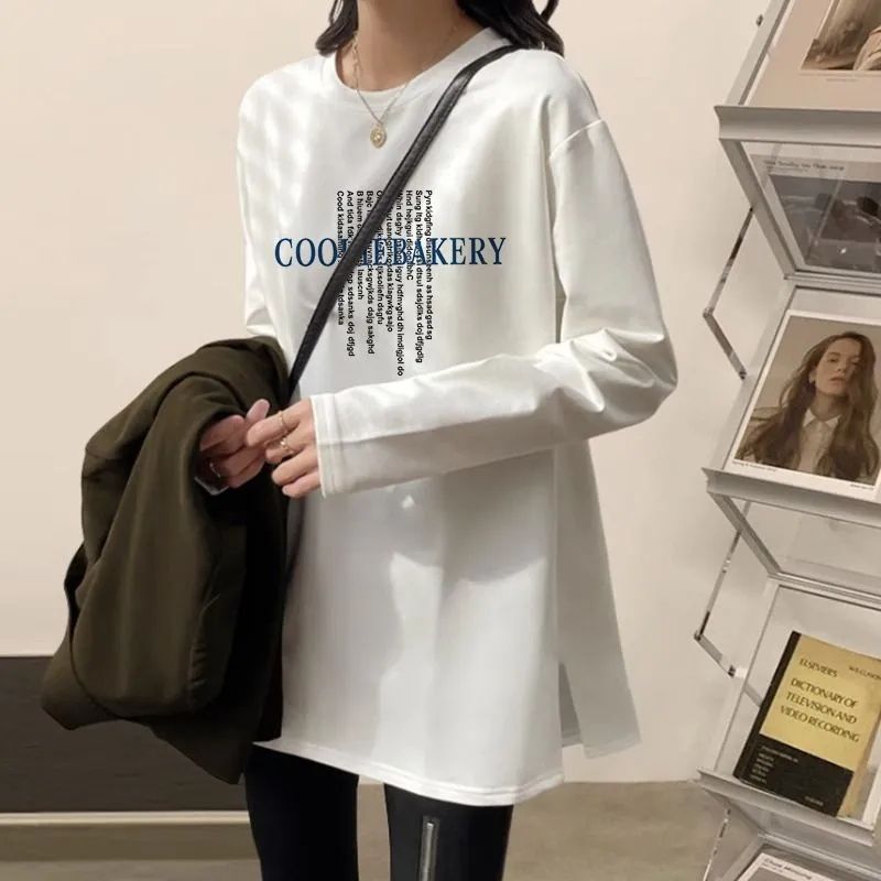 100%純棉秋冬新款中長款t恤女加絨韓版寬鬆內搭遮肉百搭打底衫女