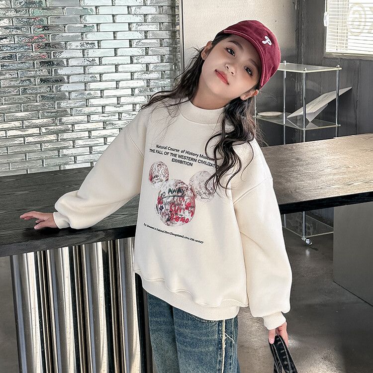 Girls sweatshirt winter thickened alpaca  new medium and large children's fleece top children's warm and versatile inner wear