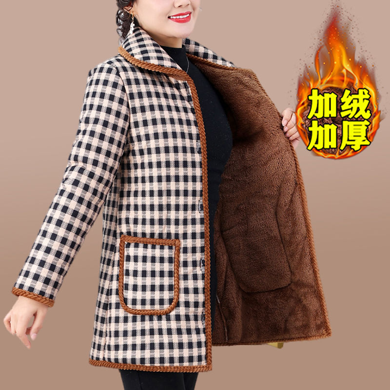 媽媽冬裝棉衣外套新款中年婦女加絨上衣洋氣中老年人冬季保暖棉服