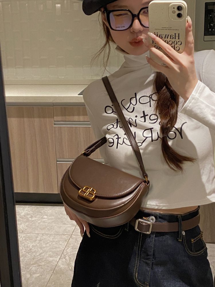 美拉德復古馬鞍包女2023新款小眾個性腋下包時尚潮流單肩斜挎包