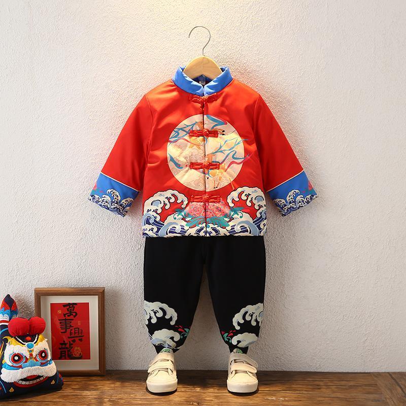 拜年服男童寶寶國風冬季加厚童裝兒童過年喜慶新年衣服元旦演出服