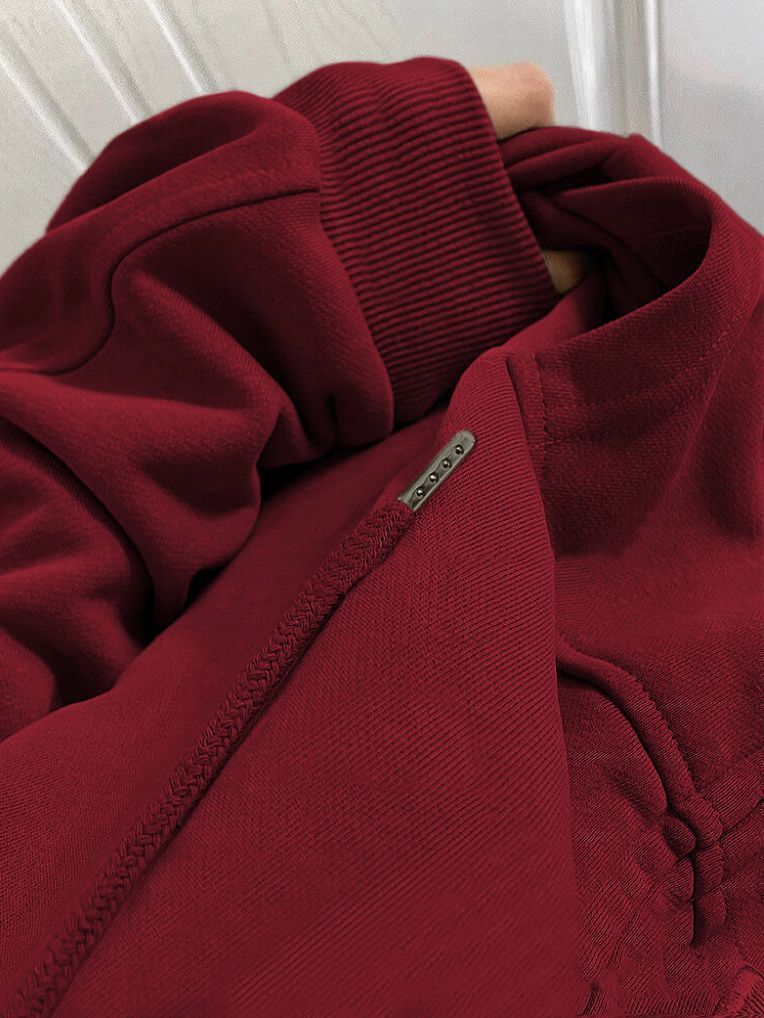 American hiphop solid color hooded sweatshirt jacket for women 2024 autumn and winter velvet thickened long-sleeved loose cardigan trendy