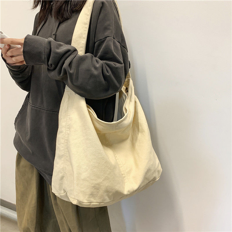 Shoulder bag large capacity lazy canvas bag crossbody bag Japanese casual solid color postman student class ins new style
