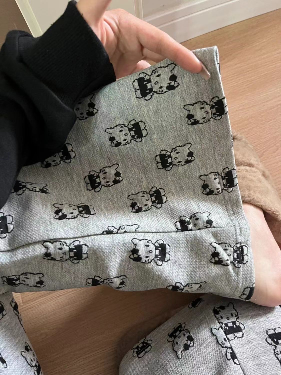 美式立體kitty闊腿褲女2023秋冬新款垂感寬鬆休閒顯瘦拖地直筒褲