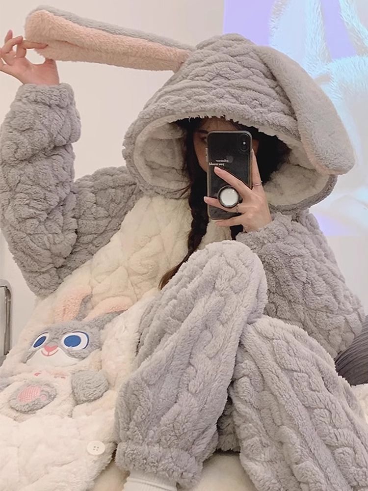 睡袍長款冬季加厚加絨法蘭絨可愛睡衣女冬天珊瑚絨三層夾棉家居服