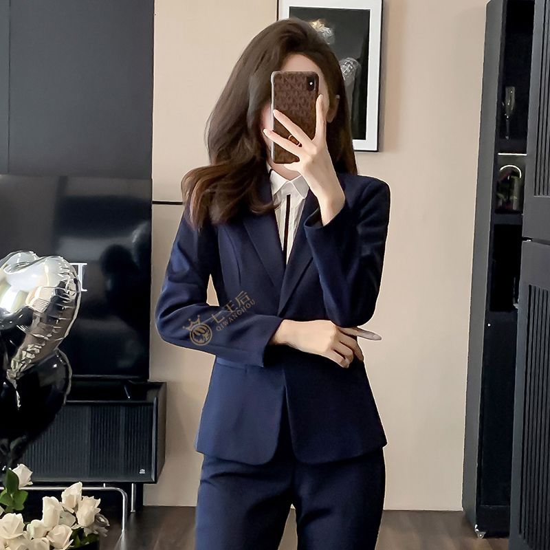 Black small suit jacket, women's slim temperament work clothes, spring and autumn work clothes for small people, formal business suits
