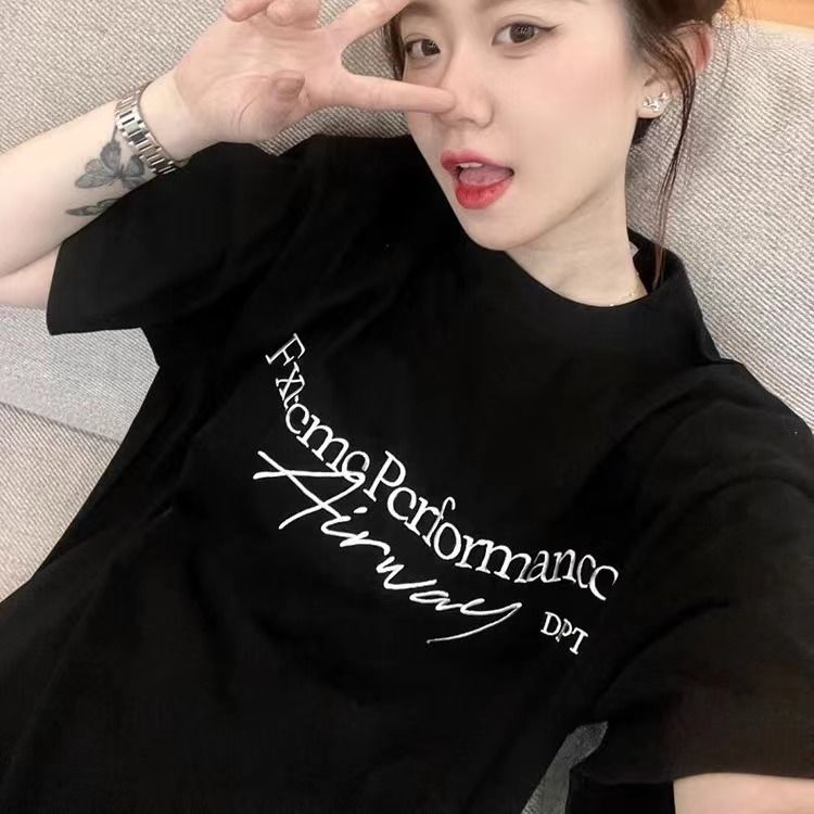 100%純棉美式黑色t恤女夏季新款潮牌情侶寬鬆休閒顯瘦百搭上衣ins