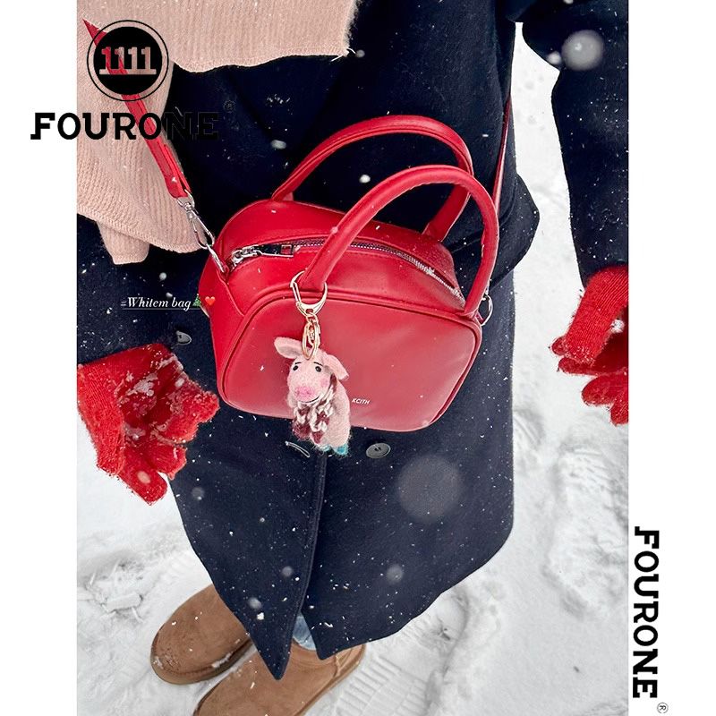 Niche red bag women's bag new fashion bowling bag portable pillow bag versatile crossbody bag