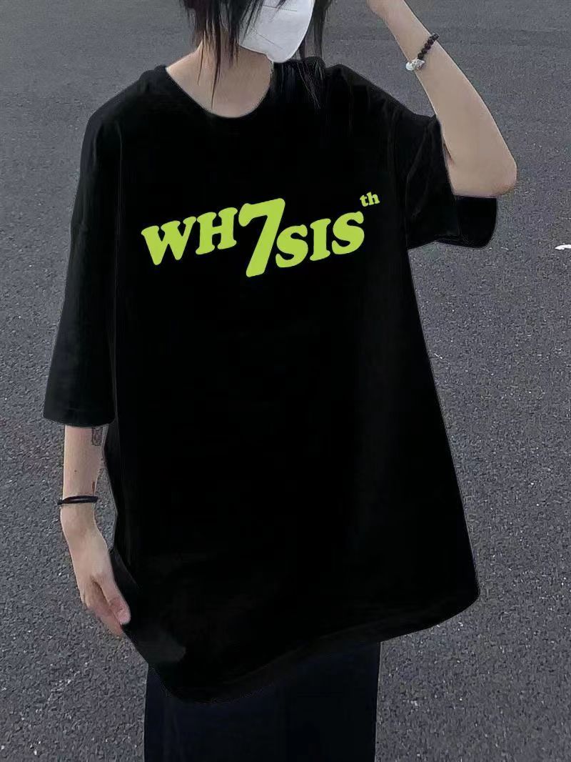 100%純棉短袖t恤女男情侶體恤衫學生寬鬆印花簡約半袖上衣服ins潮
