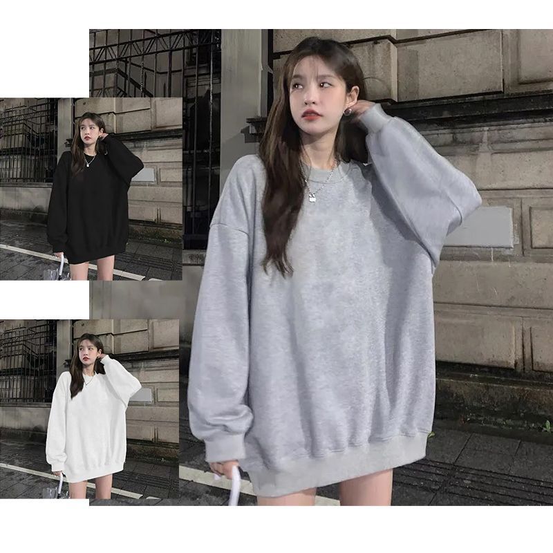 ins超火純色無帽衛衣女秋冬oversize加絨外套韓版寬鬆慵懶上衣薄