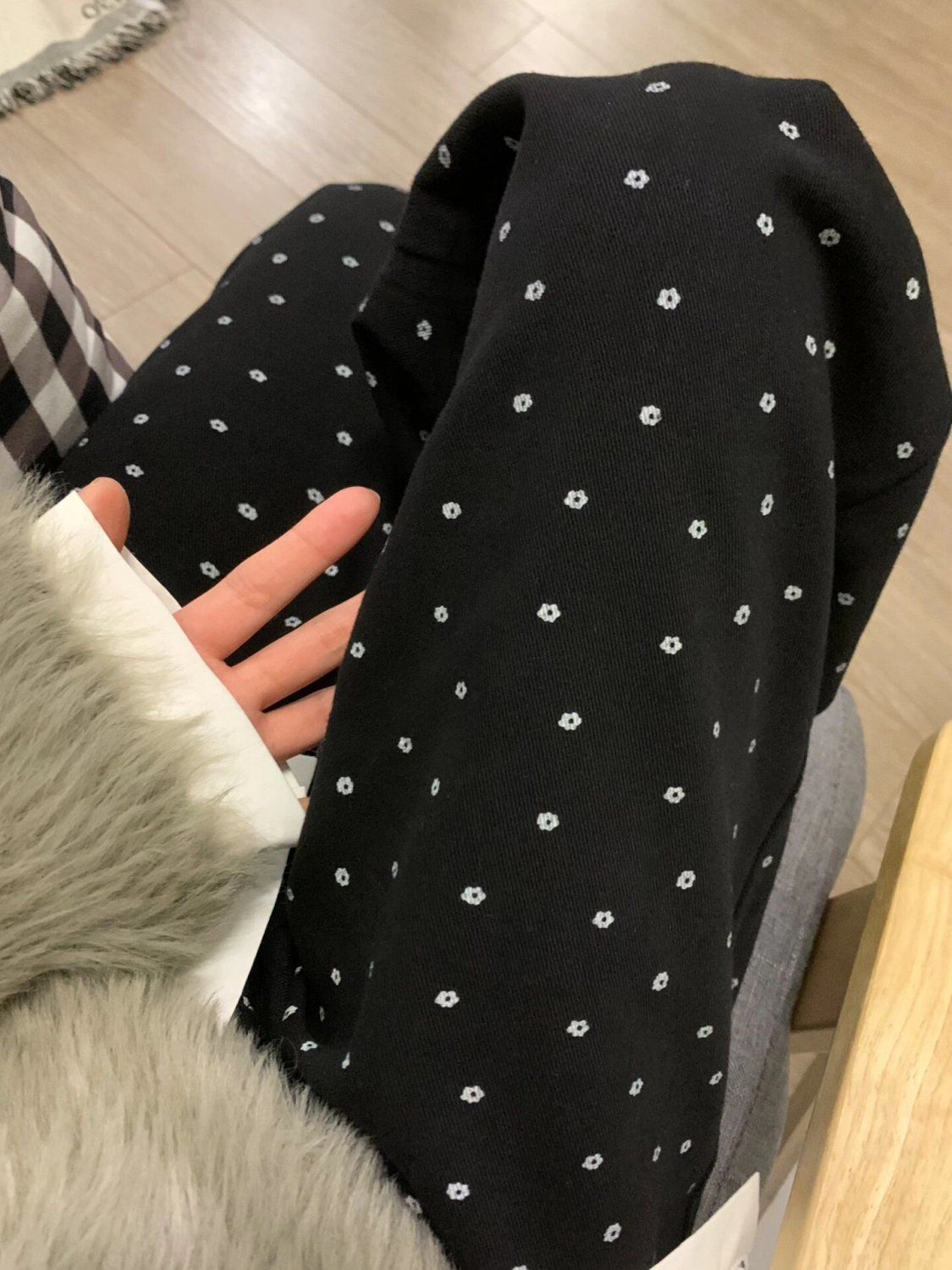 復古碎花波點牛仔褲女2023秋冬高街黑色褲子高腰直筒寬鬆闊腿長褲