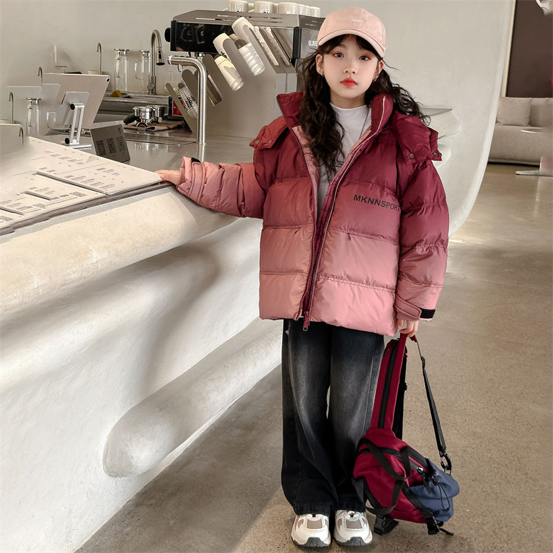 女童冬季羽絨棉服2023新款兒童加厚漸變色棉衣韓范洋氣外穿保暖潮