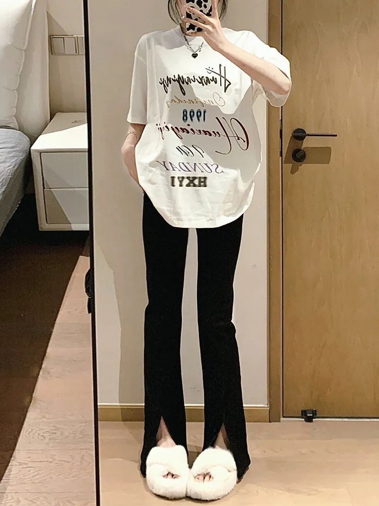 Slit jeans for women, spring and summer new style, 2024, small, high-waisted, loose, slim, slim, micro-flared floor mopping pants