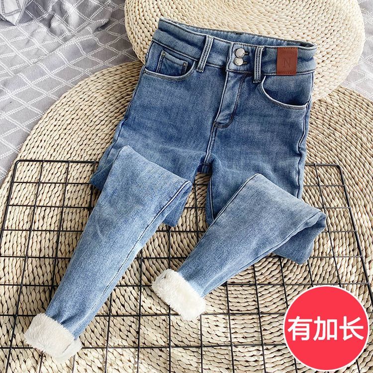 加長高個子175高腰加絨加厚絨牛仔褲女秋冬款超厚保暖一體絨加棉