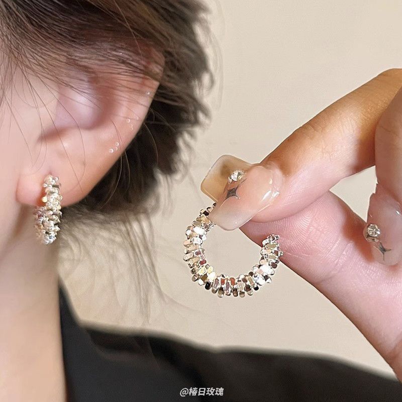 碎銀子耳釘環形耳環女小眾設計精緻耳圈百搭簡約冷淡風氣質耳飾
