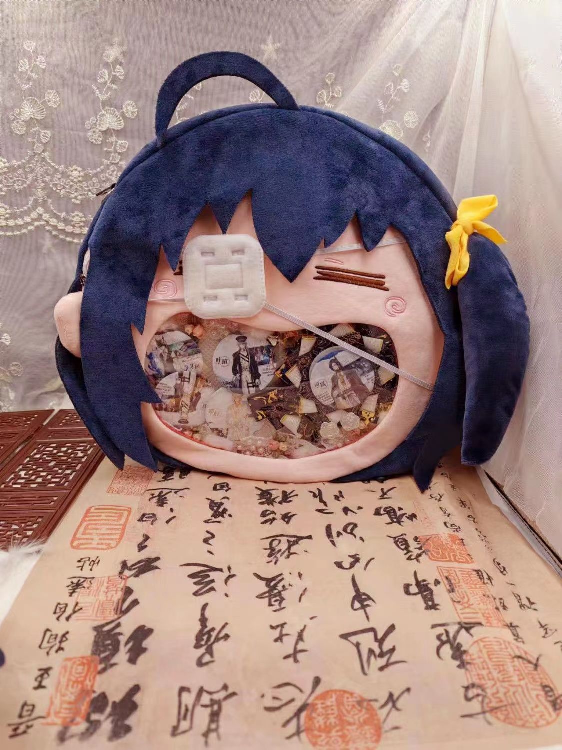 Chuunibyou also wants to fall in love, Little Bird Travel Rikka Pain Bag, cute plush decorative crossbody backpack gift big mouth pain bag