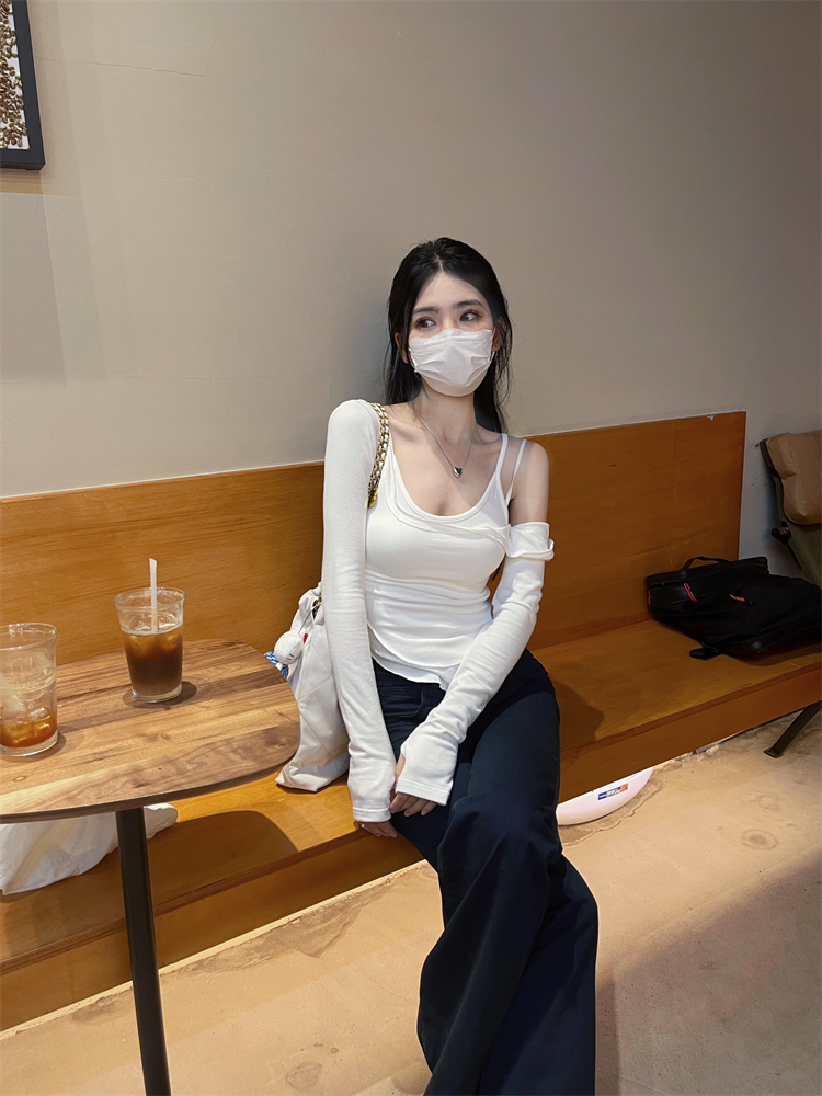 長袖T恤打底衫女秋冬季新款純欲辣妹修身吊帶背心罩衫兩件套上衣