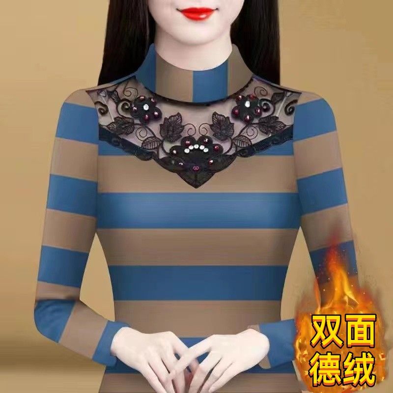 2023新款一體雙面德絨半高領打底衫女長袖修身時尚百搭保暖上衣潮
