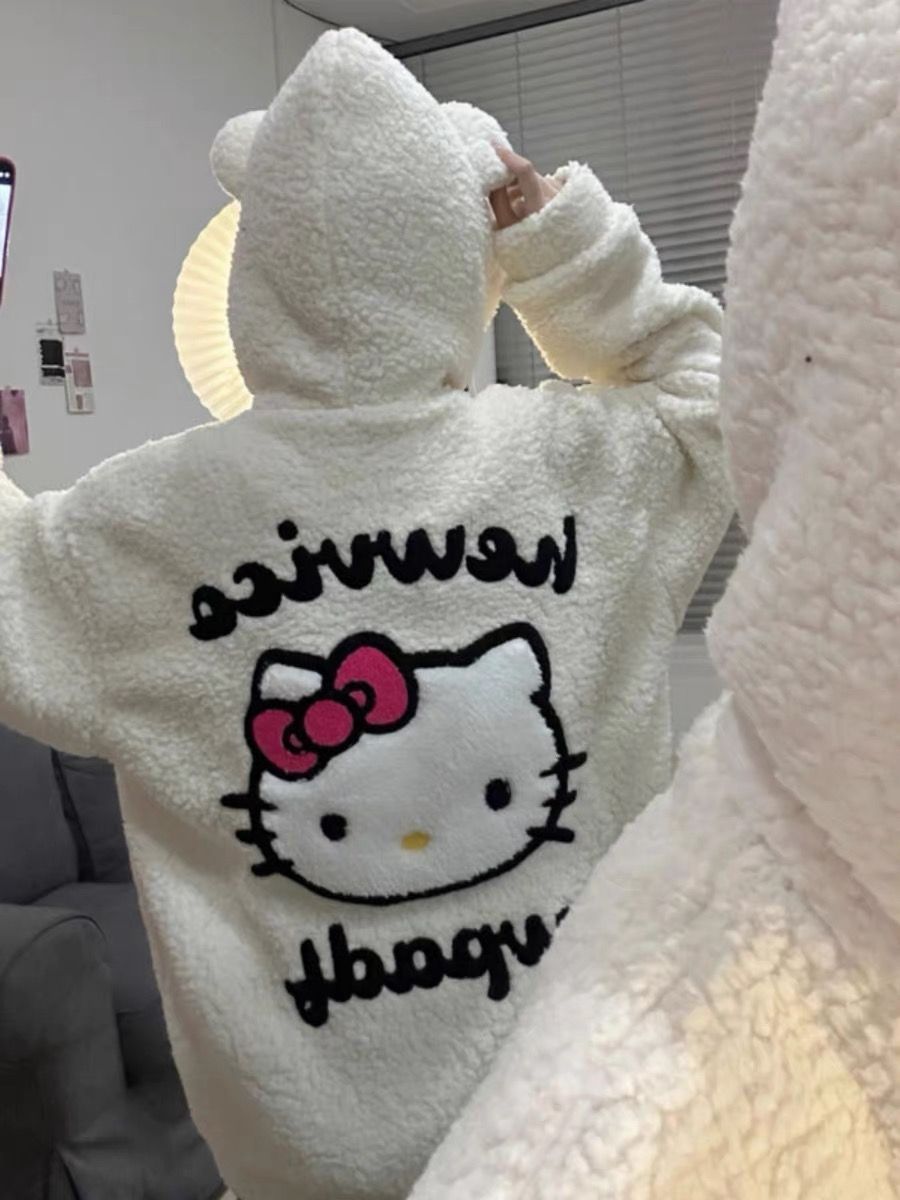 羊羔绒HelloKitty刺绣外套女冬季加厚保暖可爱甜酷宽松棉服棉袄